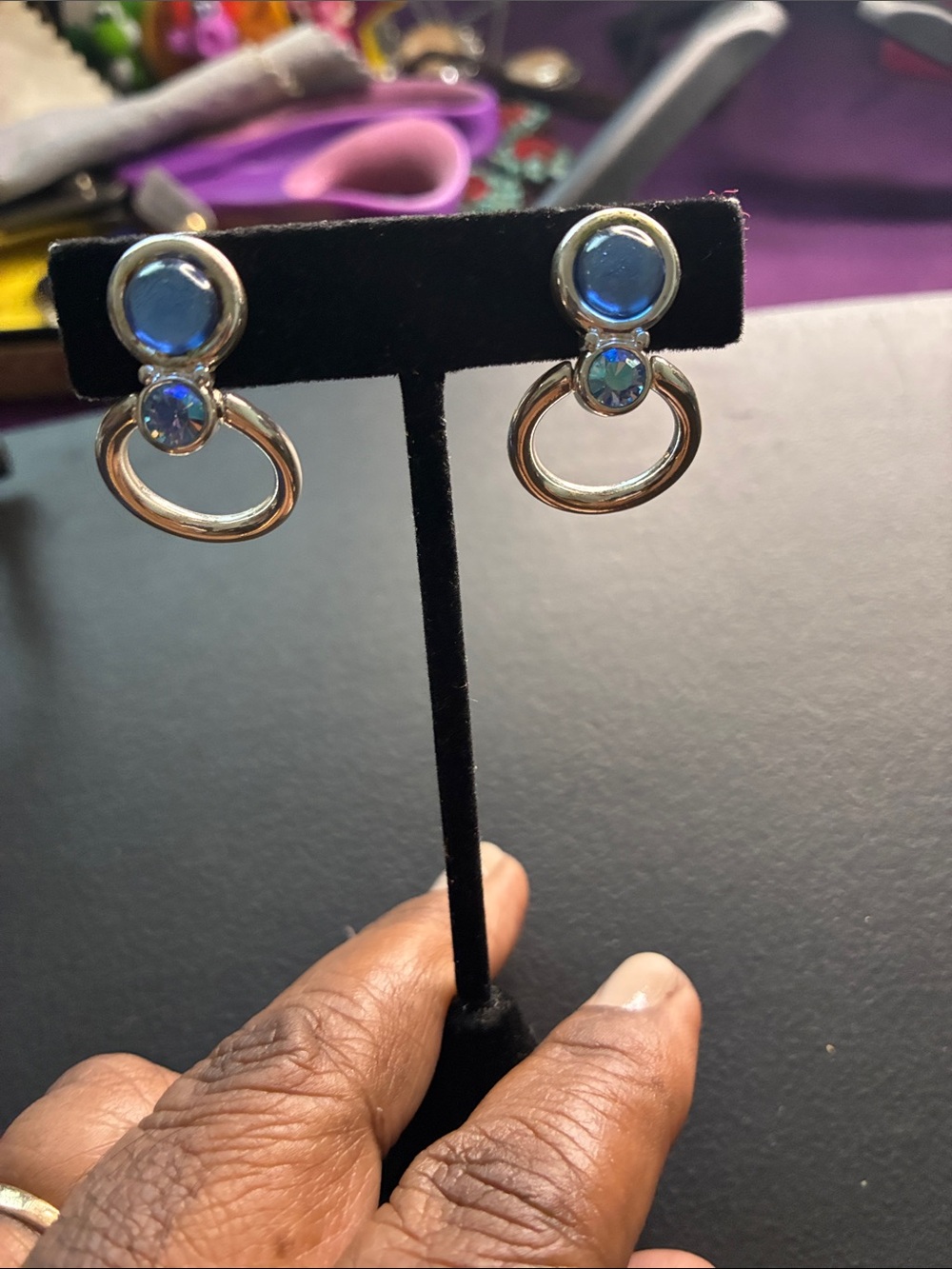 Silver-Tone Blue Crystal Drop Earrings - Women's Jewelry